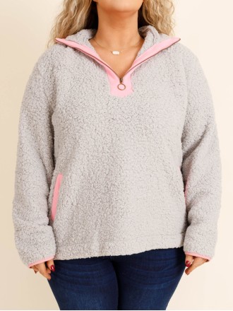 Plush Contrast Edge Zipper Loose Hoodie