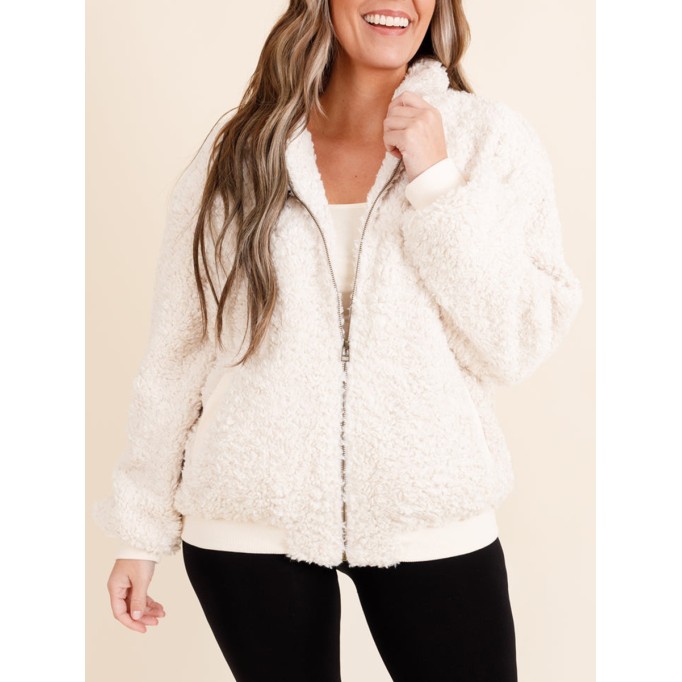 Plush light apricot patchwork ribbed jacket
