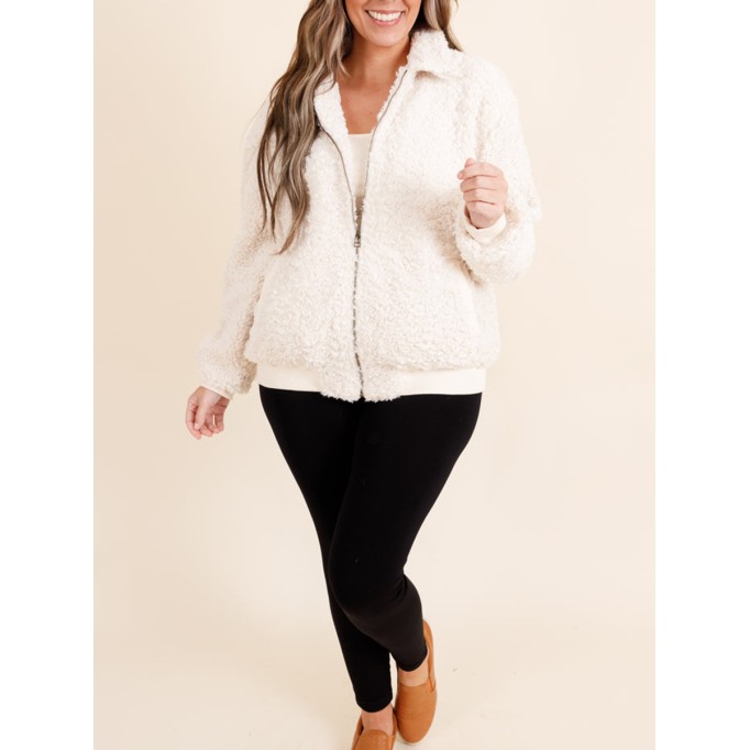 Plush light apricot patchwork ribbed jacket