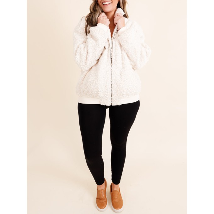 Plush light apricot patchwork ribbed jacket