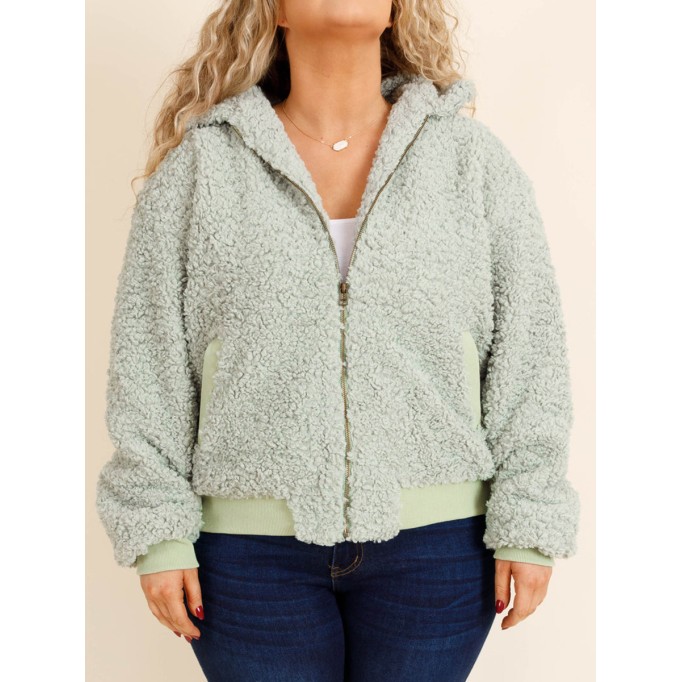 Plush light green patchwork ribbed jacket