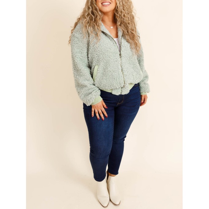 Plush light green patchwork ribbed jacket