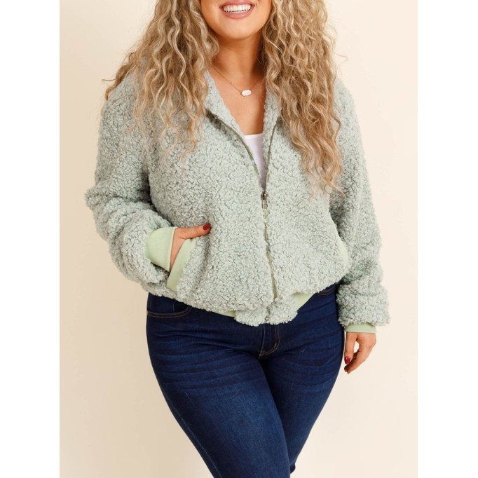 Plush light green patchwork ribbed jacket
