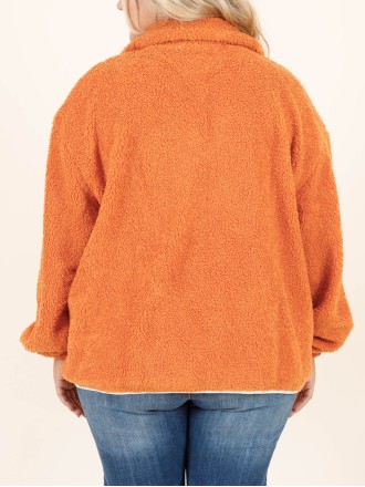 Plush Panel Contrast Zip Loose Hoodie