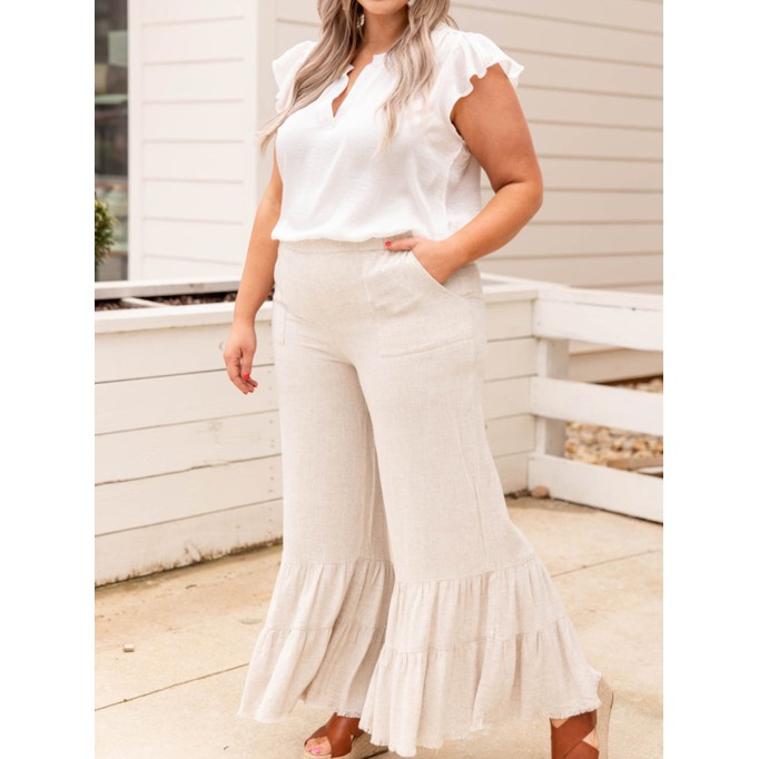Pocket hem layered flared pants