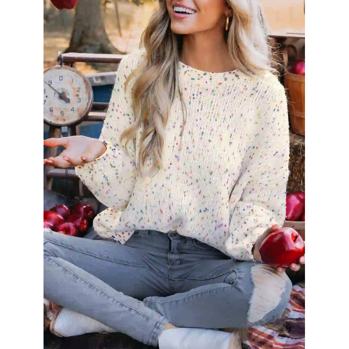 Rainbow Pom Pom Drop Sleeve Sweater