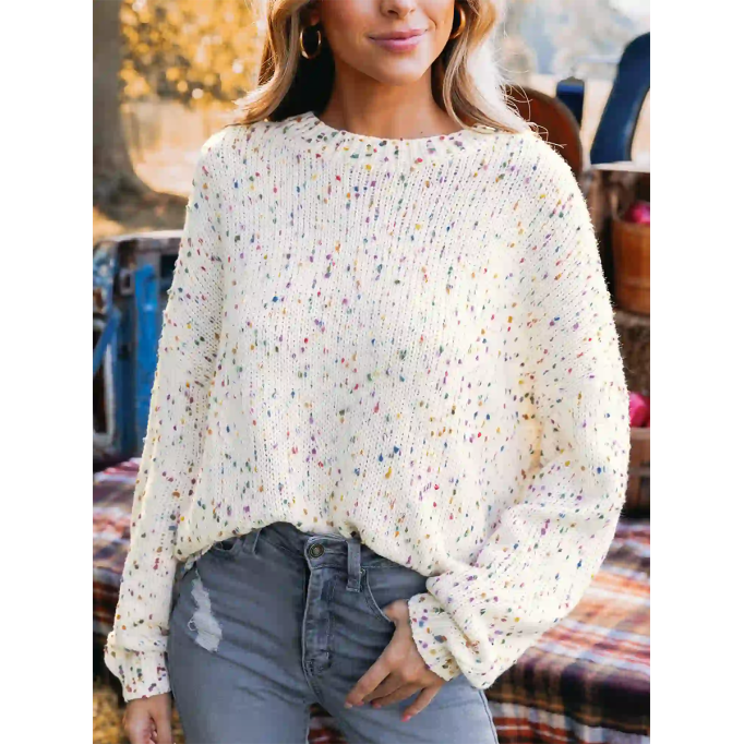 Rainbow Pom Pom Drop Sleeve Sweater