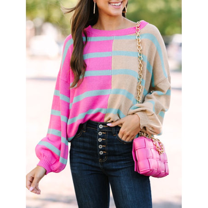Pink Striped Colorblock Sweater