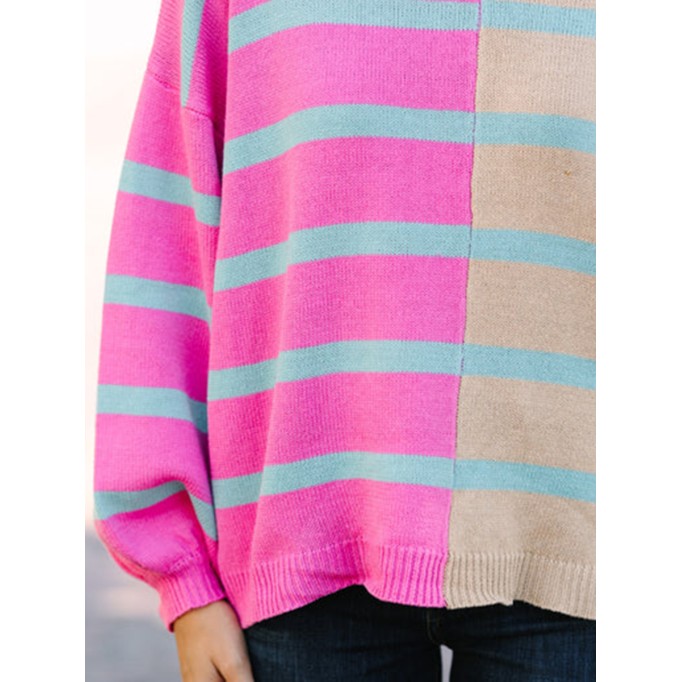 Pink Striped Colorblock Sweater