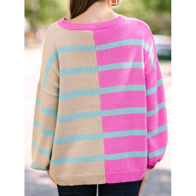 Pink Striped Colorblock Sweater