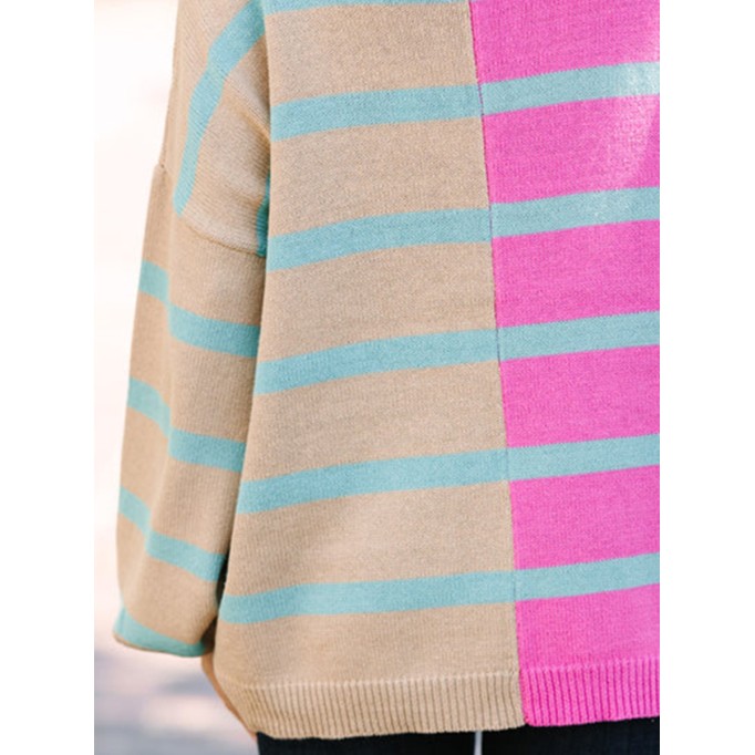Pink Striped Colorblock Sweater
