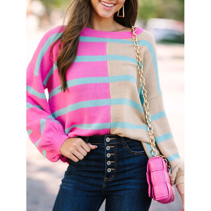 Pink Striped Colorblock Sweater