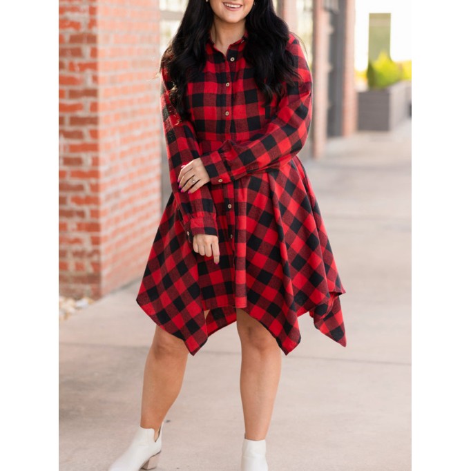Red checkered irregular dress