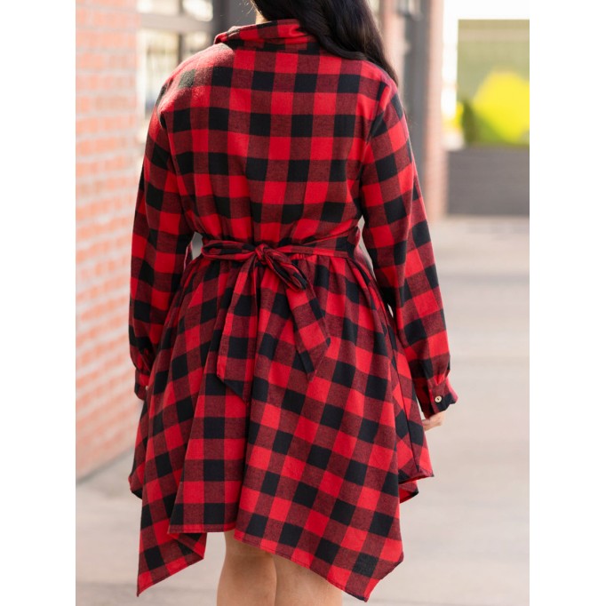 Red checkered irregular dress