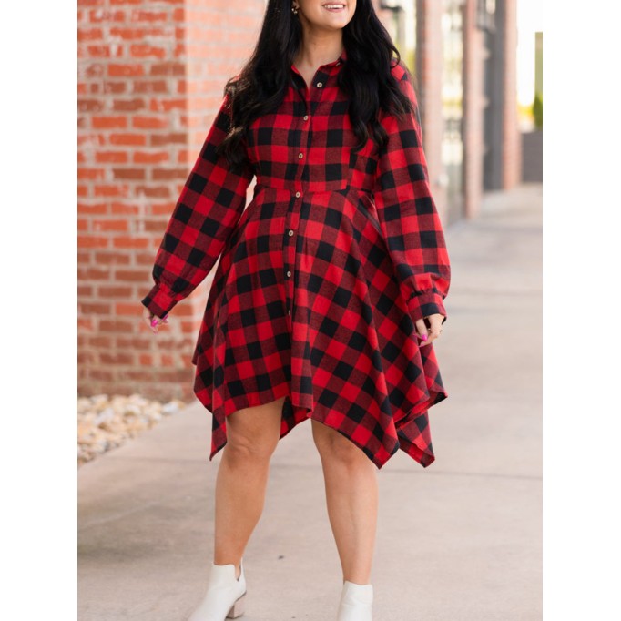 Red checkered irregular dress