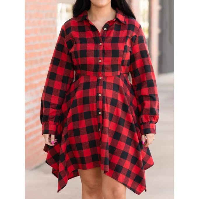 Red checkered irregular dress