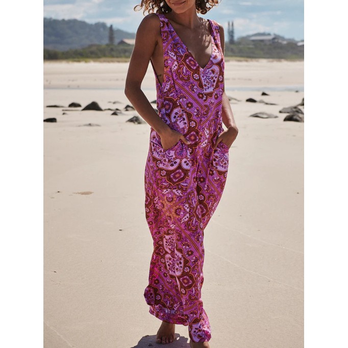 Red floral camisole jumpsuit