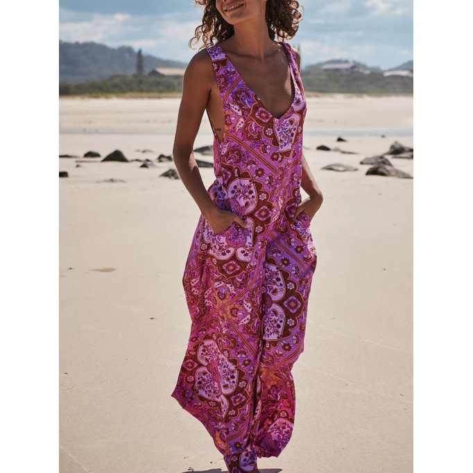 Red floral camisole jumpsuit
