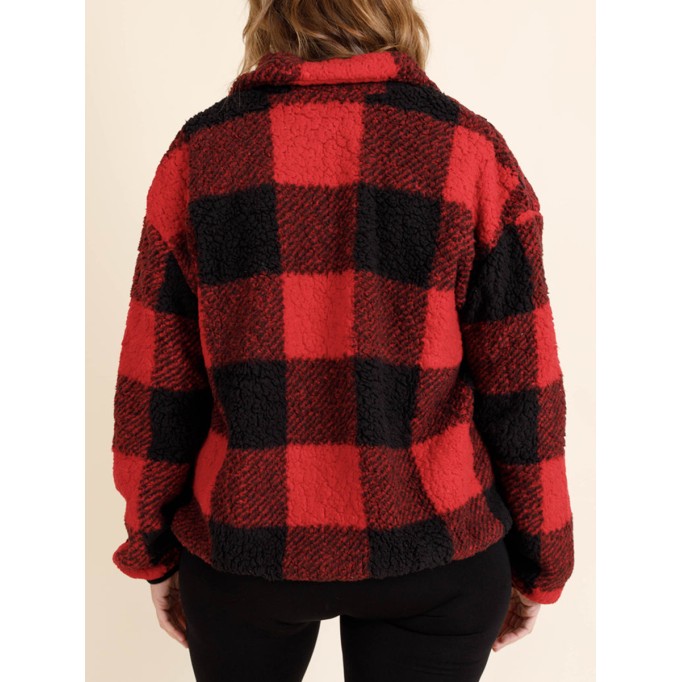 Red plaid zippered pocket hoodie