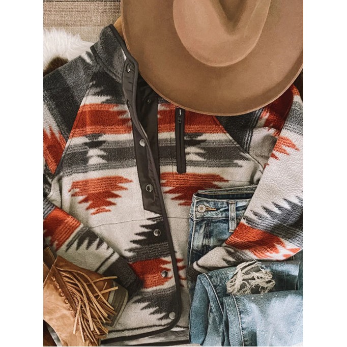 Retro printed western long sleeve jacket