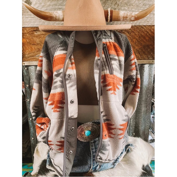 Retro printed western long sleeve jacket