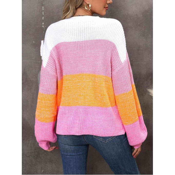 Ribbed Color Block Long Sleeve Sweater