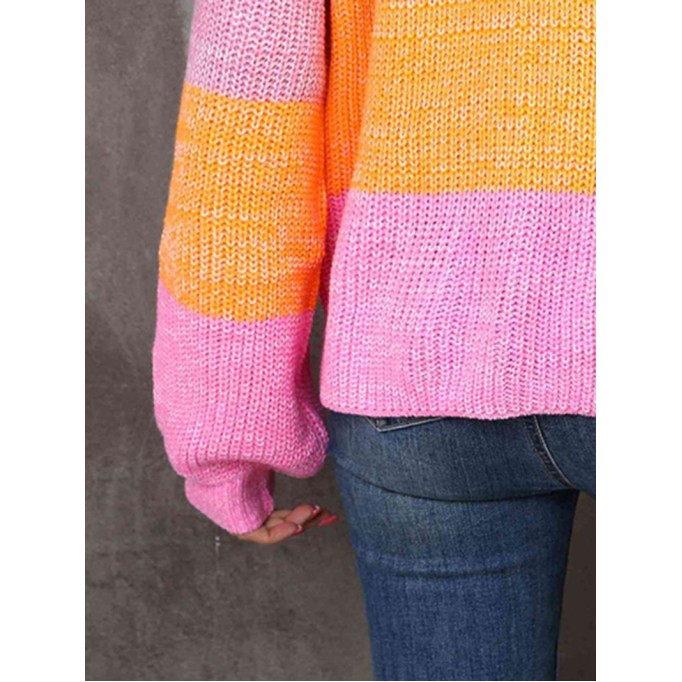Ribbed Color Block Long Sleeve Sweater