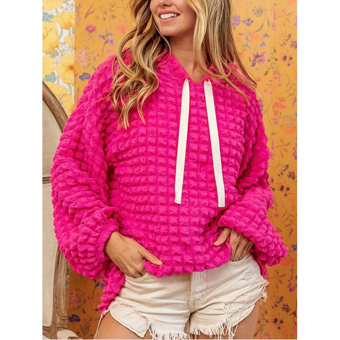 Rose Bubble Textured Waffle Hoodie