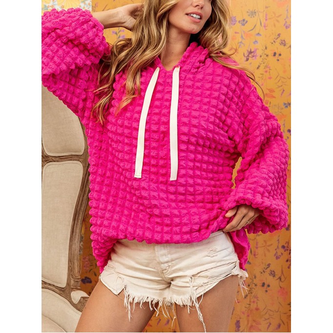 Rose Bubble Textured Waffle Hoodie