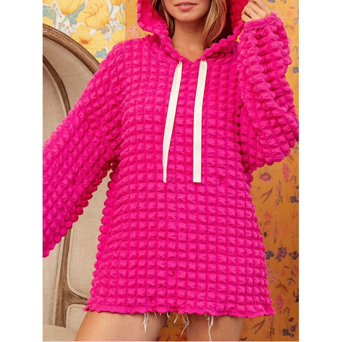 Rose Bubble Textured Waffle Hoodie