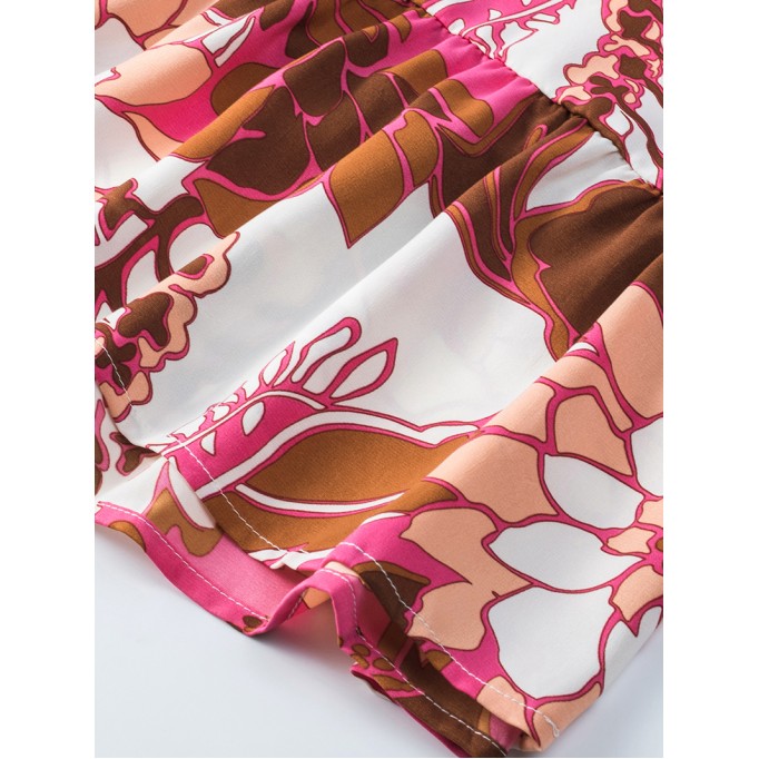 Rose Floral Print Smocked Square Neck Bubble Sleeve Dress