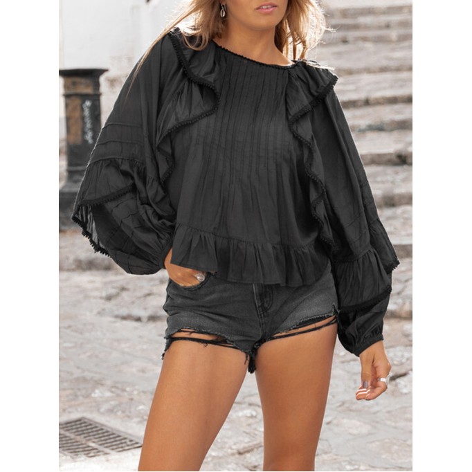 Round neck Long sleeved blouses