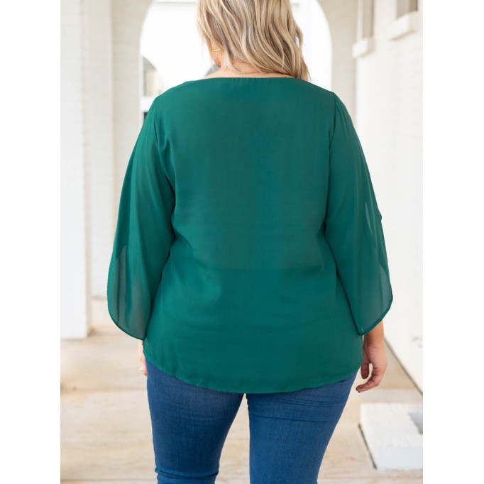 RUFFLE CROSS SLEEVE V-NECK Short Sleeve Shirt