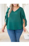 RUFFLE CROSS SLEEVE V-NECK Short Sleeve Shirt
