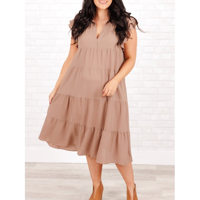 Ruffled Short Sleeve Loose fitting Dress