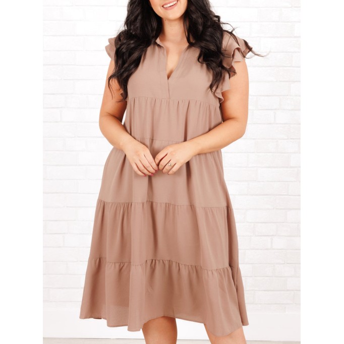 Ruffled Short Sleeve Loose fitting Dress