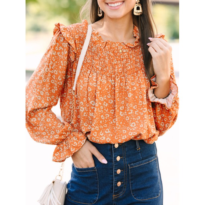 Rust Orange Floral Shirt