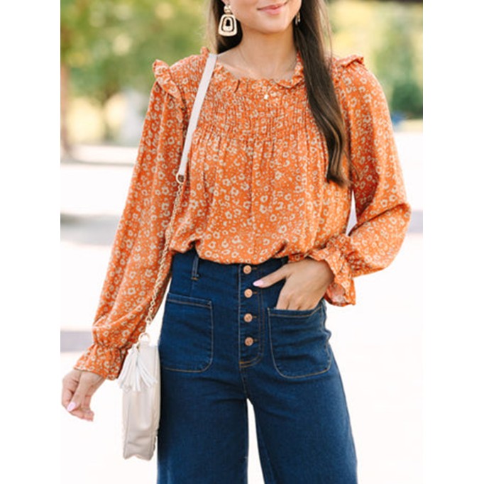 Rust Orange Floral Shirt