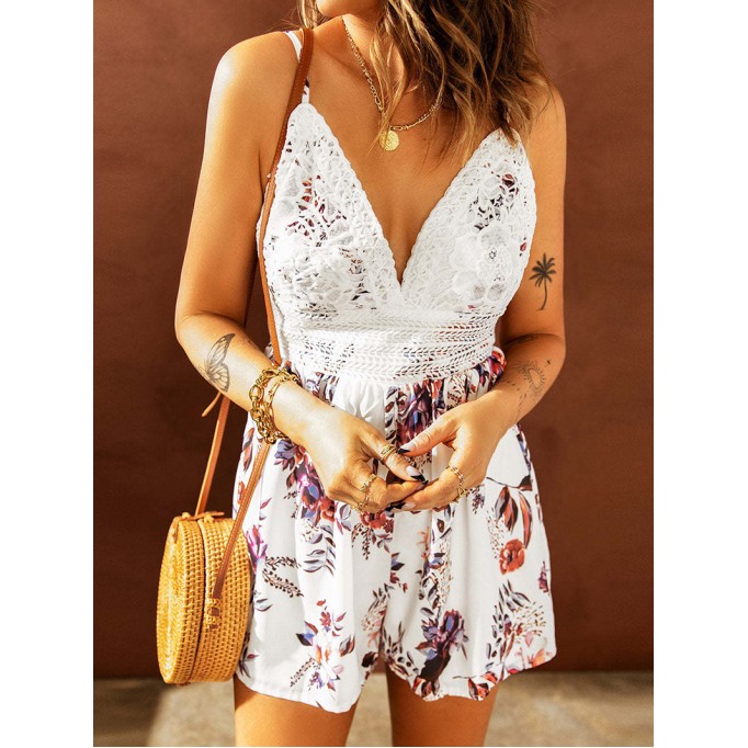 Sexy lace strap jumpsuit shorts