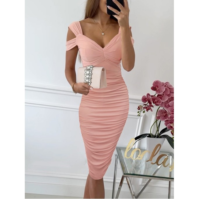 Sexy off-shoulder solid color midi dress