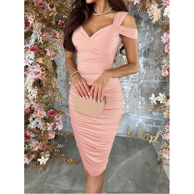 Sexy off-shoulder solid color midi dress