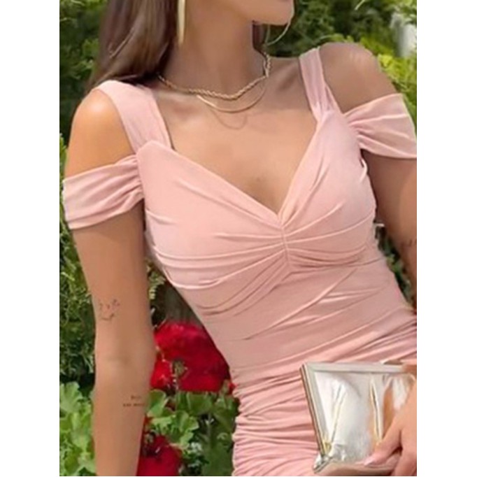 Sexy off-shoulder solid color midi dress