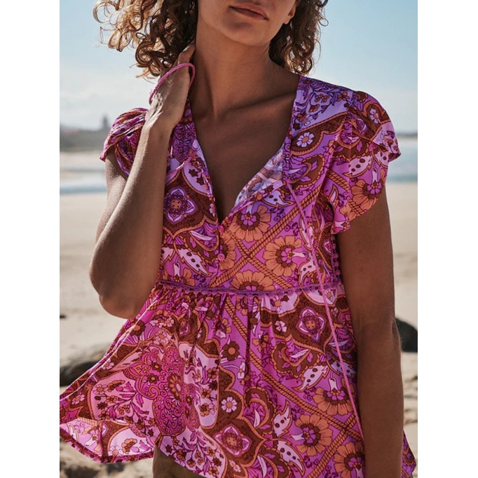 Short sleeved Bohemian floral shirt top