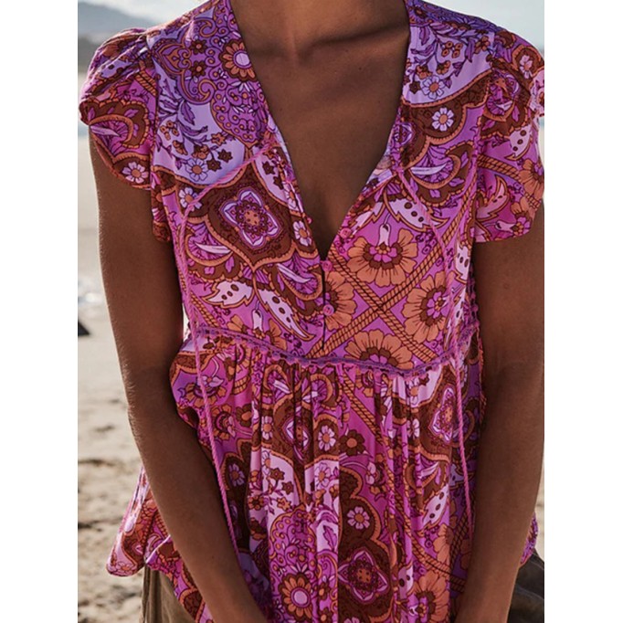 Short sleeved Bohemian floral shirt top