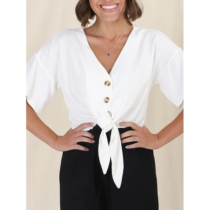 Short sleeved Bohemian lace-up shirt