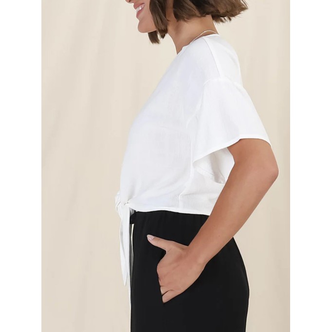 Short sleeved Bohemian lace-up shirt