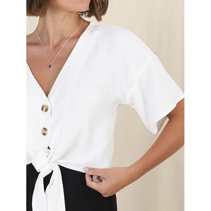 Short sleeved Bohemian lace-up shirt