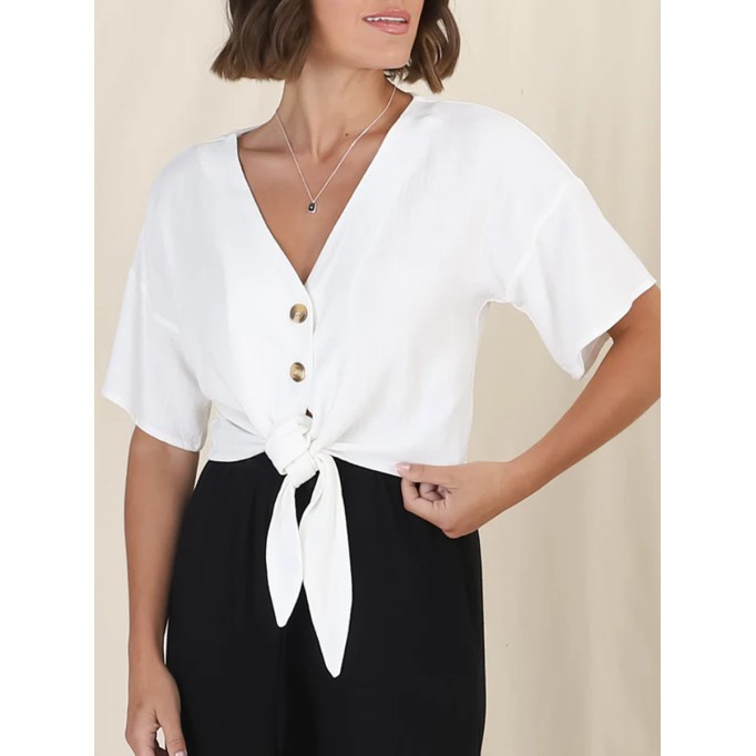 Short sleeved Bohemian lace-up shirt