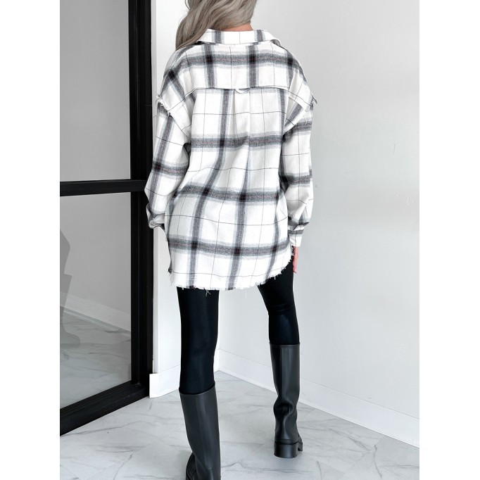 Simple lapel plaid shirt