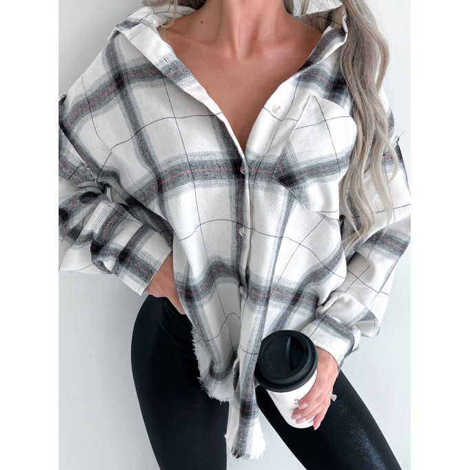 Simple lapel plaid shirt